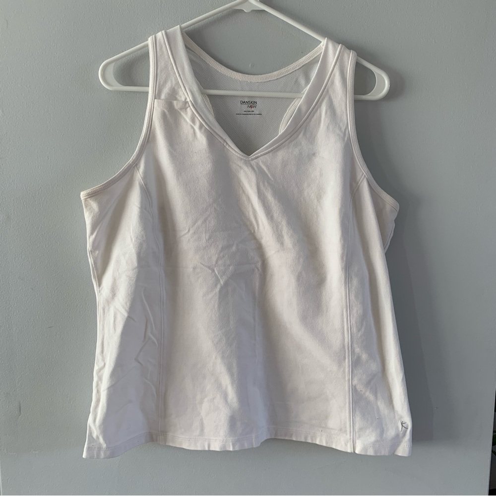 Danskin White Tank Top V Neck Shirt Racerback Athletic Workout Womens Size XXL